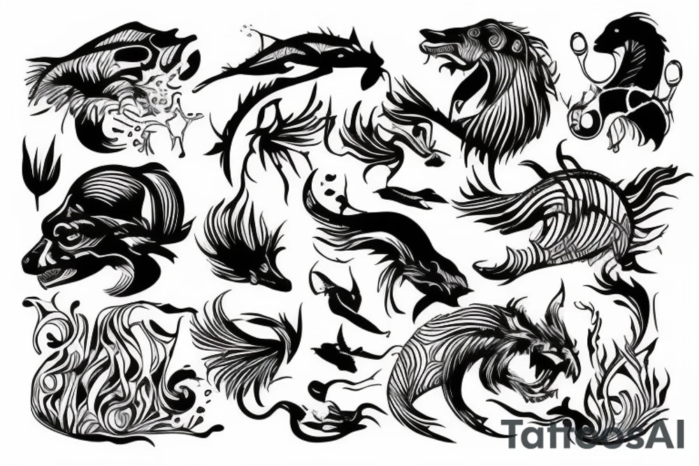 Leo, water, swimming tattoo idea