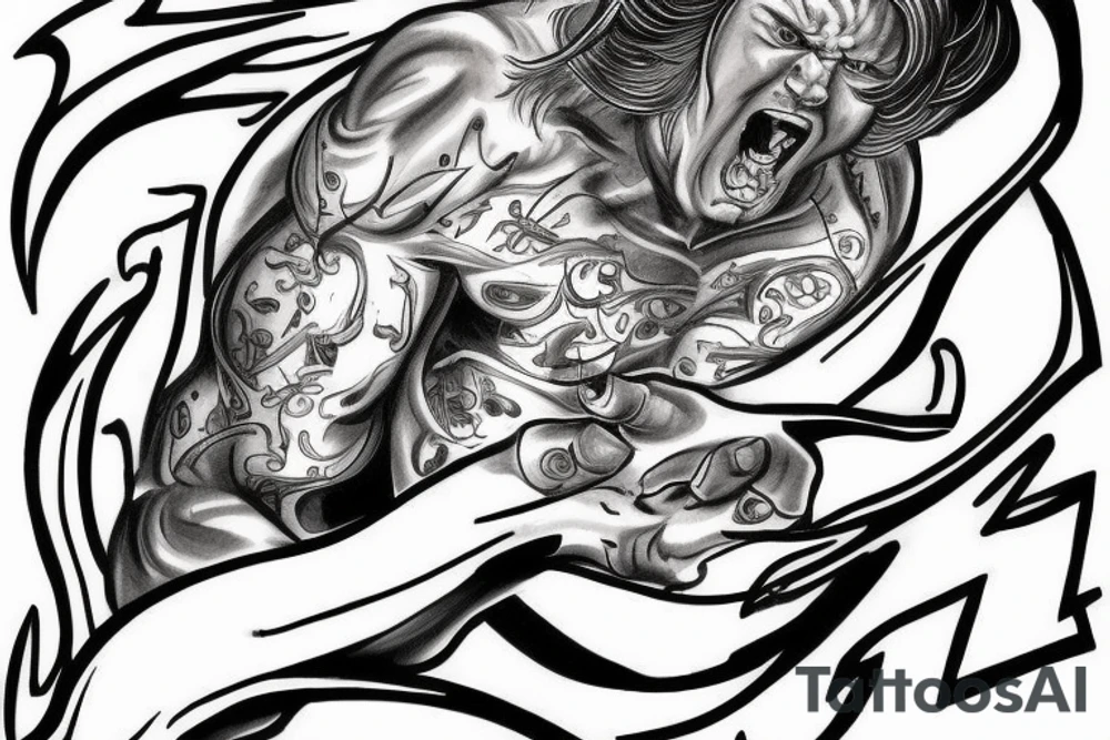 angry zeus holding a lightning bold tattoo idea