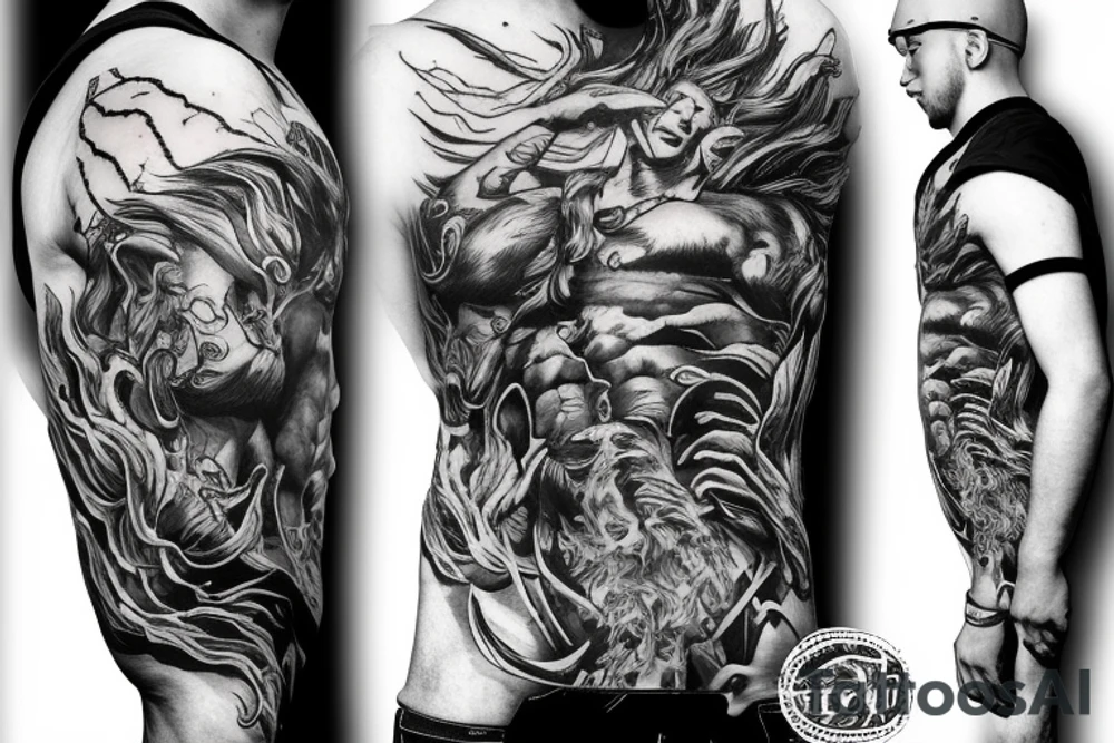 angry zeus holding a lightning bold tattoo idea