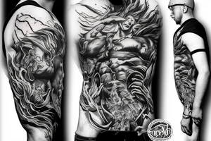 angry zeus holding a lightning bold tattoo idea