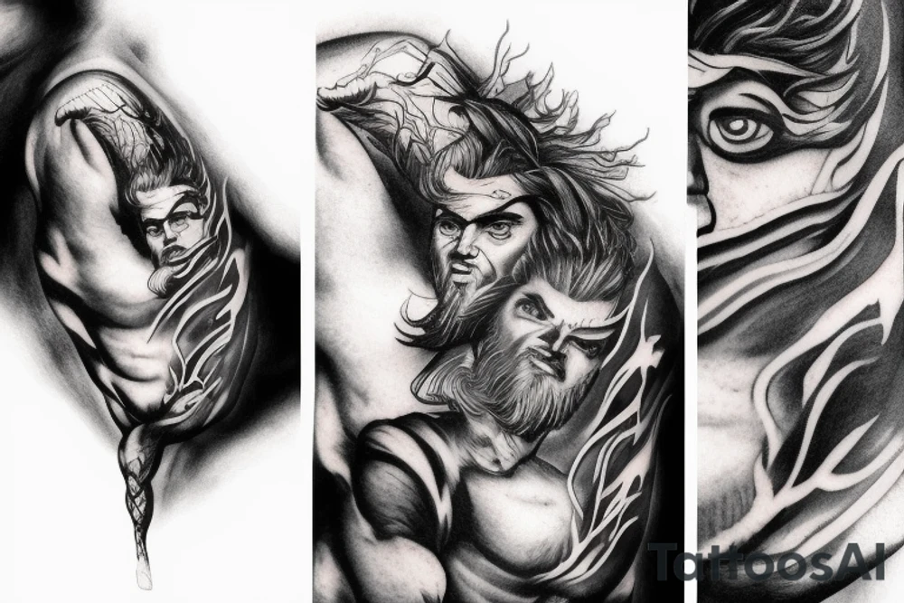 angry zeus holding a lightning bold tattoo idea