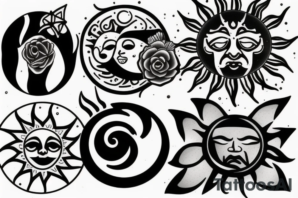 sun and moon mixed tattoo idea