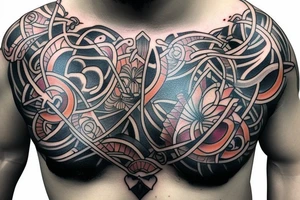 Chest tattoo based around a dark heart in the center tattoo idea
