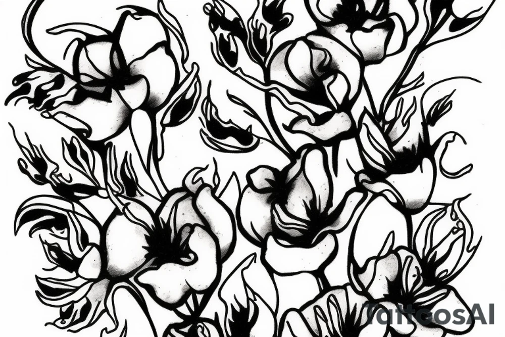 Bluebonnet flower burning flame tattoo idea