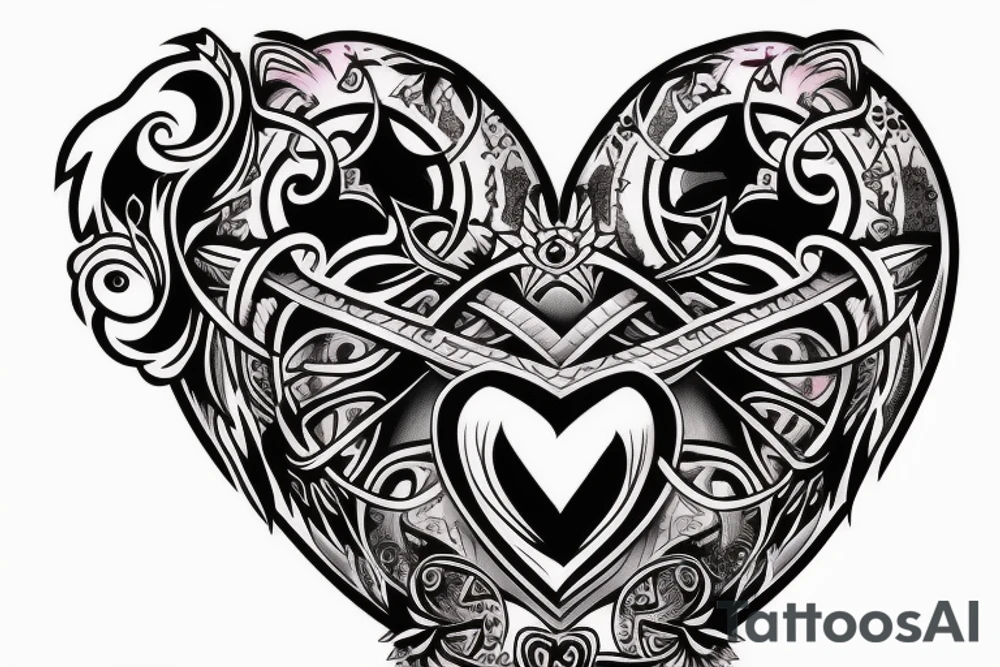 Chest tattoo based around a dark heart in the center tattoo idea