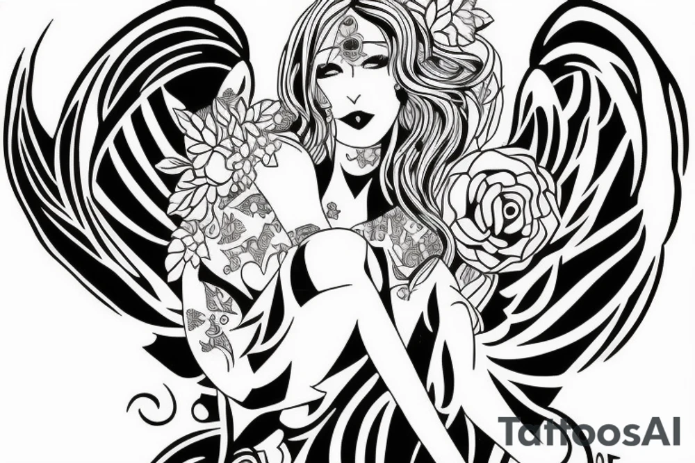 Angelic devil with rosé tattoo idea