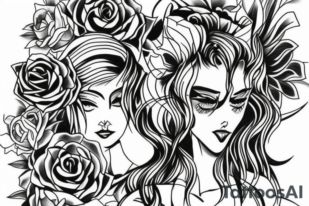 Angelic devil with rosé tattoo idea