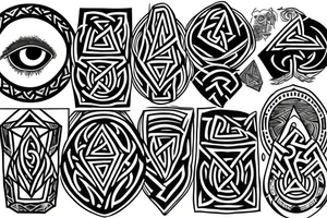 An open eye with tears, surrounded by a thunderstorm, incorporating a Norse Valknut and esoteric tattoo idea