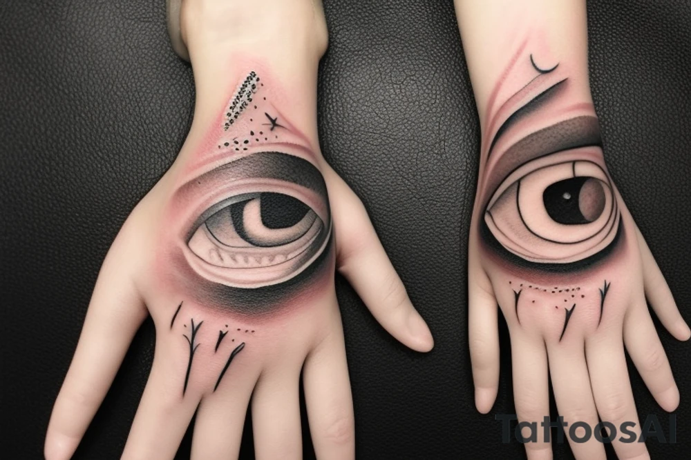 An open eye on a hand with tears surrounded by rain tattoo idea