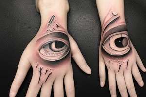 An open eye on a hand with tears surrounded by rain tattoo idea