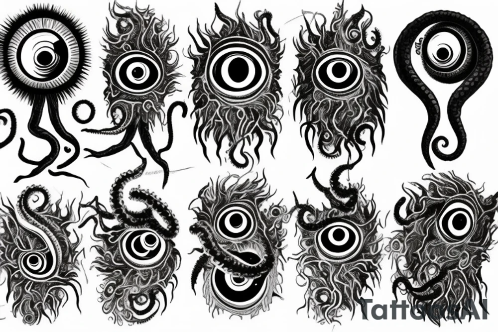Greek ornament, monster, eye, tentacles, fear, horror tattoo idea