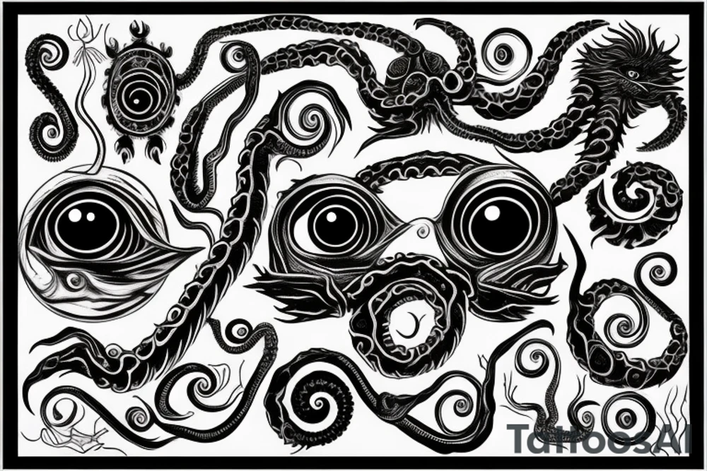 Greek ornament, monster, eye, tentacles, fear, horror tattoo idea