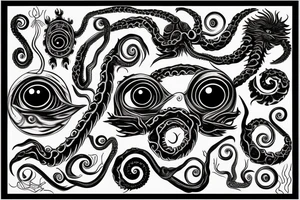 Greek ornament, monster, eye, tentacles, fear, horror tattoo idea