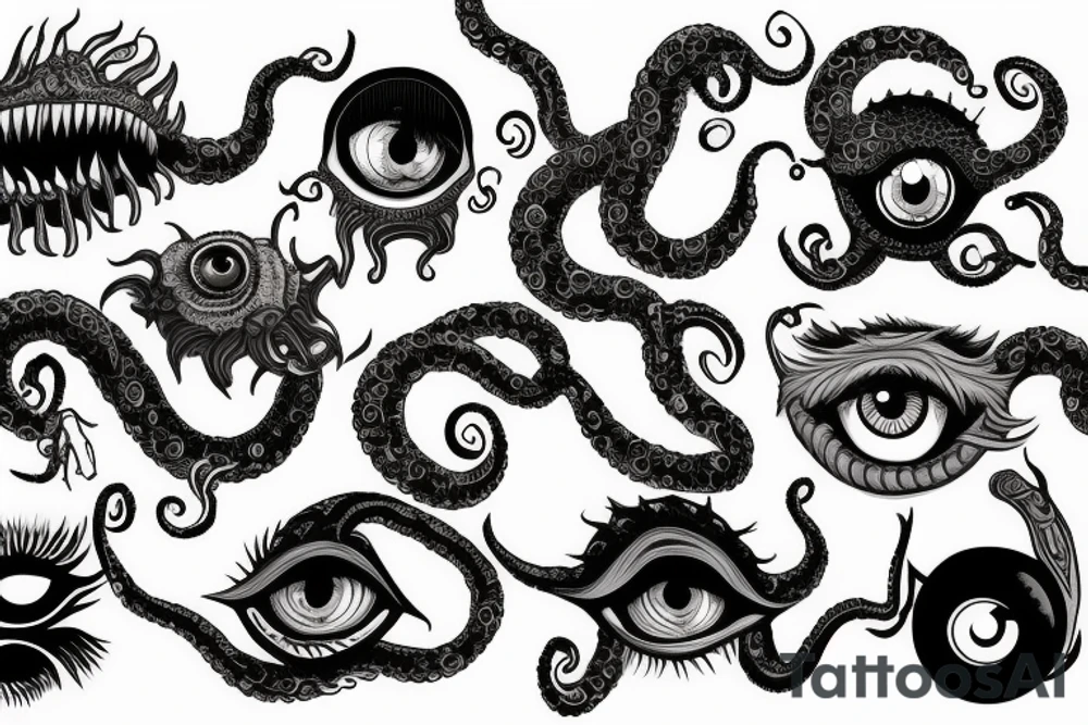 Greek ornament, monster, eye, tentacles, fear, horror tattoo idea