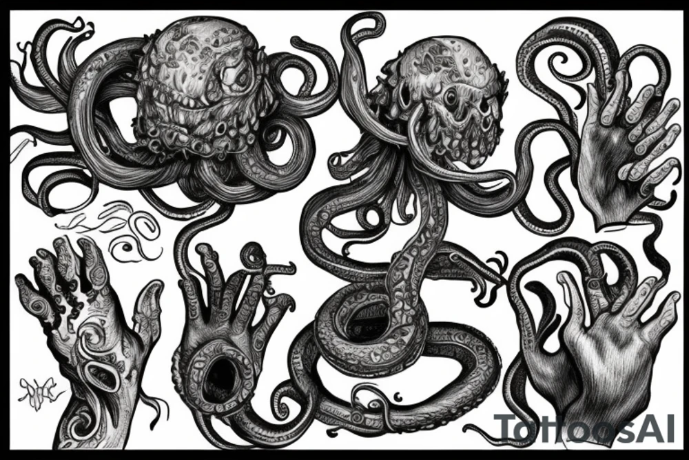 flowers, monster, fear, tentacles, hands, fingers, beast tattoo idea