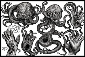 flowers, monster, fear, tentacles, hands, fingers, beast tattoo idea
