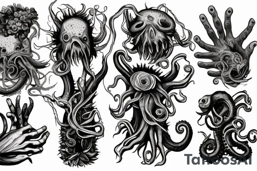 flowers, monster, fear, tentacles, hands, fingers, beast tattoo idea
