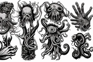 flowers, monster, fear, tentacles, hands, fingers, beast tattoo idea