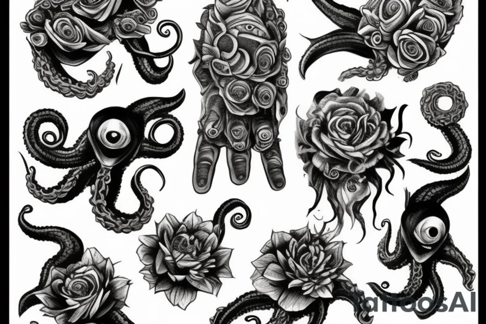 flowers, monster, fear, tentacles, hands, fingers, beast tattoo idea