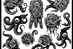 flowers, monster, fear, tentacles, hands, fingers, beast tattoo idea