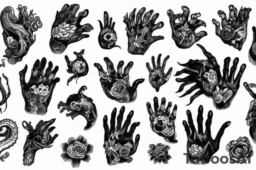 flowers, monster, fear, tentacles, hands, fingers, beast tattoo idea