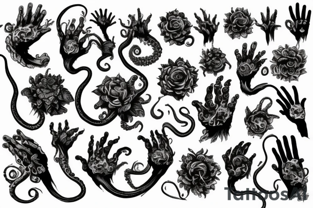 flowers, monster, fear, tentacles, hands, fingers, beast tattoo idea