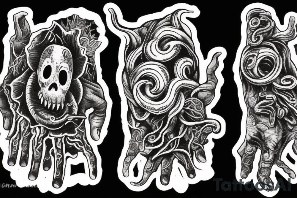 flowers, monster, fear, tentacles, hands, fingers, beast tattoo idea