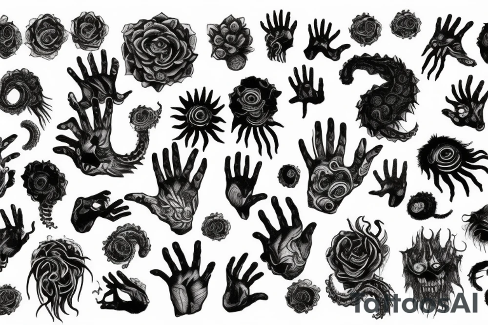 flowers, monster, fear, tentacles, hands, fingers, beast tattoo idea