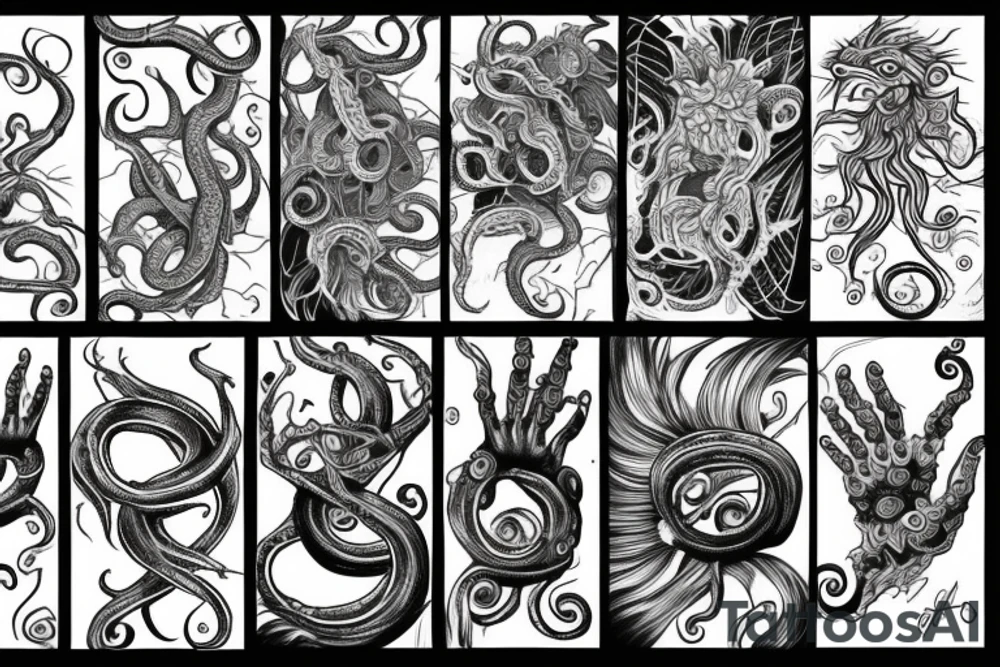 flowers, monster, fear, tentacles, hands, fingers, beast tattoo idea