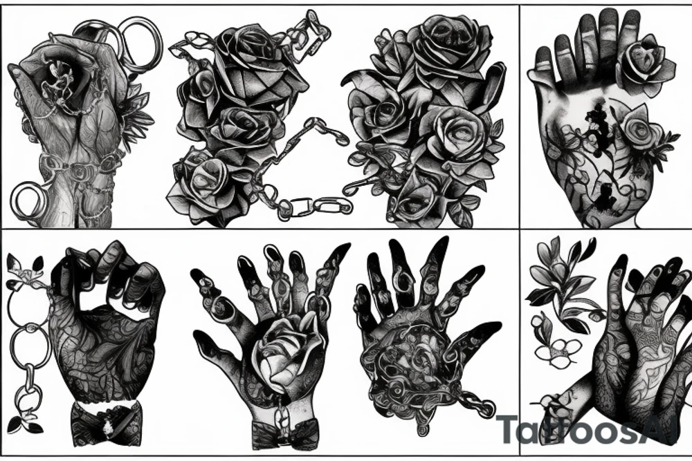 fingers, flowers, chains, fear, horror, suffering tattoo idea