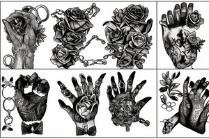 fingers, flowers, chains, fear, horror, suffering tattoo idea