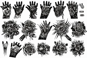 fingers, flowers, chains, fear, horror, suffering tattoo idea