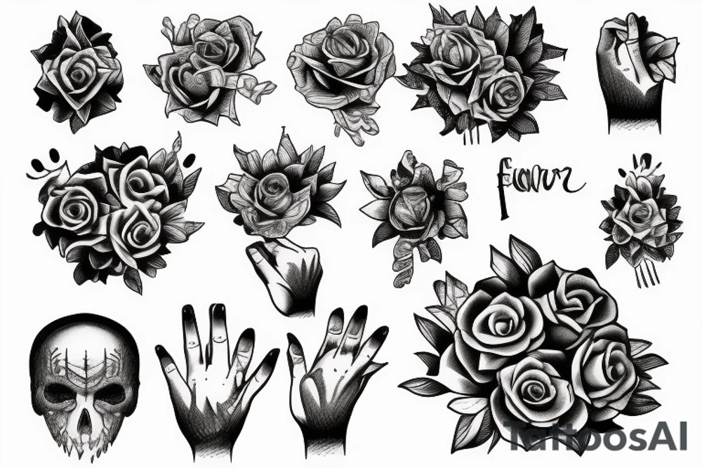 fingers, flowers, chains, fear, horror, suffering tattoo idea