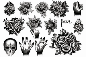 fingers, flowers, chains, fear, horror, suffering tattoo idea