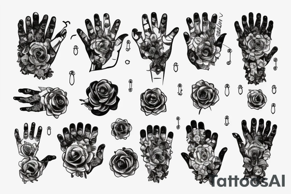 fingers, flowers, chains, fear, horror, suffering tattoo idea