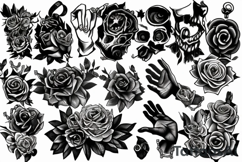 fingers, flowers, chains, fear, horror, suffering tattoo idea