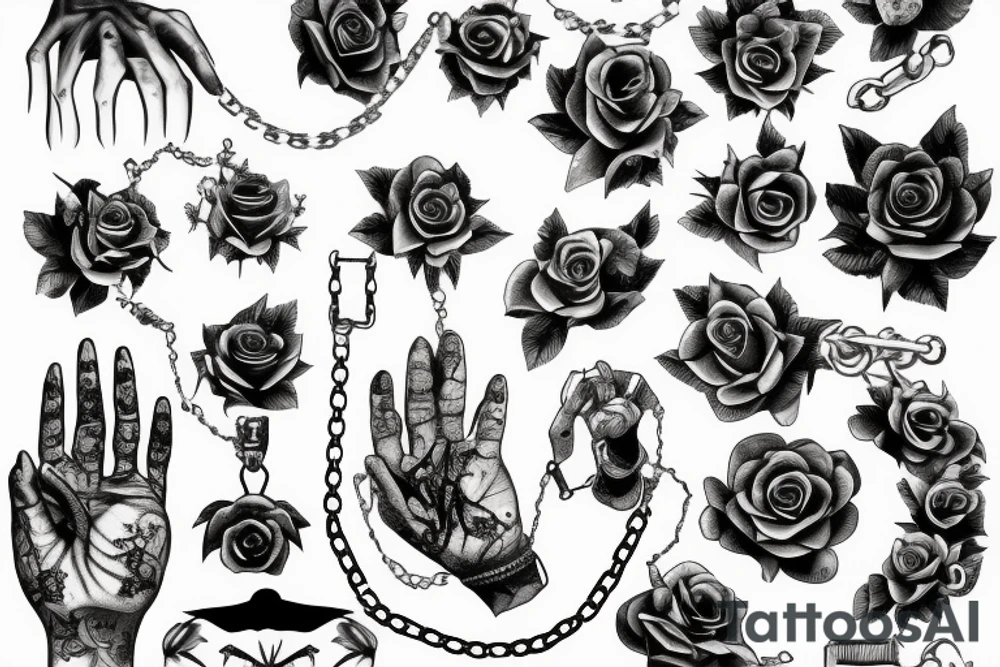 fingers, flowers, chains, fear, horror, suffering tattoo idea