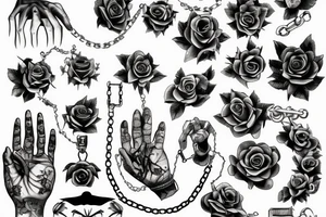 fingers, flowers, chains, fear, horror, suffering tattoo idea
