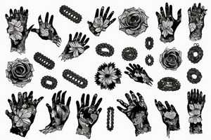 fingers, flowers, chains, fear, horror, suffering tattoo idea