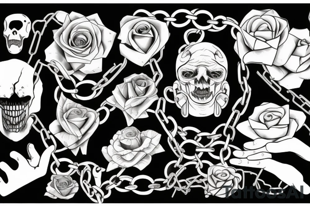 fingers, flowers, chains, fear, horror, suffering tattoo idea