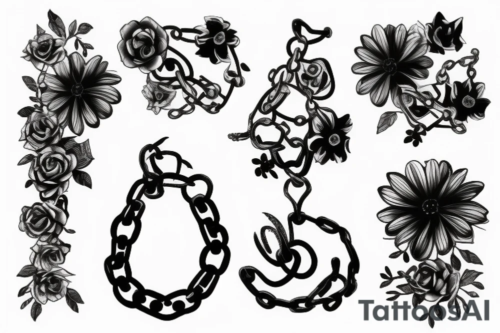 fingers, flowers, chains, fear, horror, suffering tattoo idea