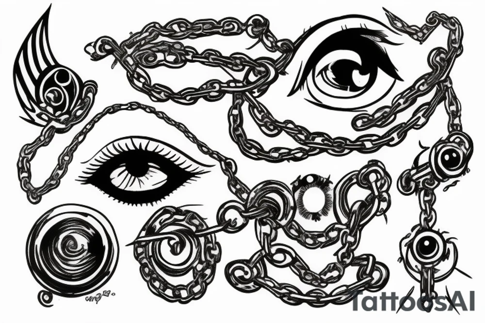 flying eye in chains tattoo idea