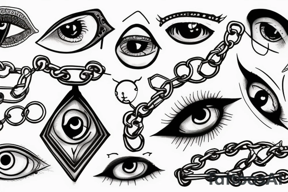 flying eye in chains tattoo idea