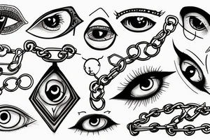 flying eye in chains tattoo idea