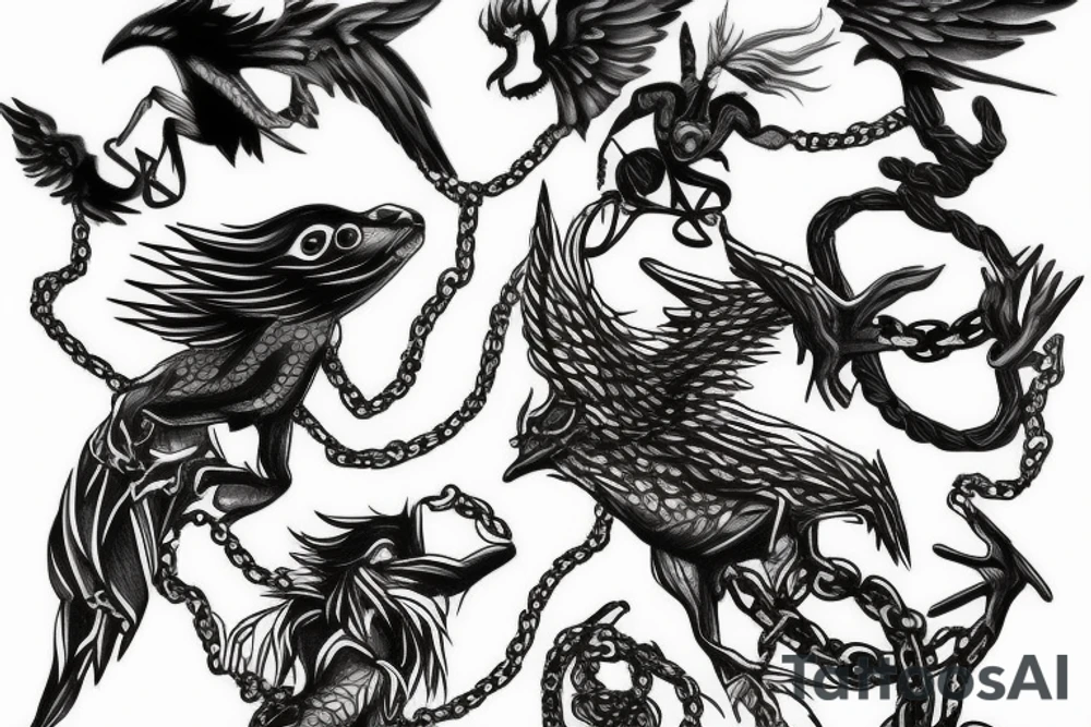 flying demon in chains tattoo idea