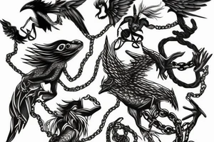 flying demon in chains tattoo idea