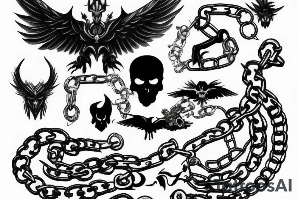 flying demon in chains tattoo idea