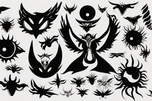 flying demon, eye tattoo idea