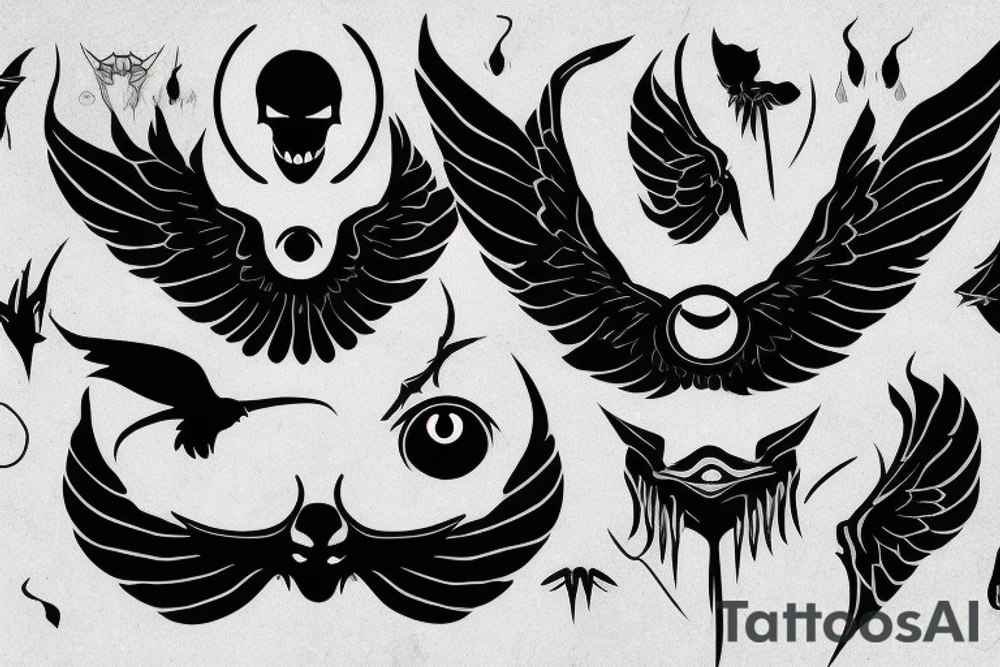 flying demon, eye tattoo idea