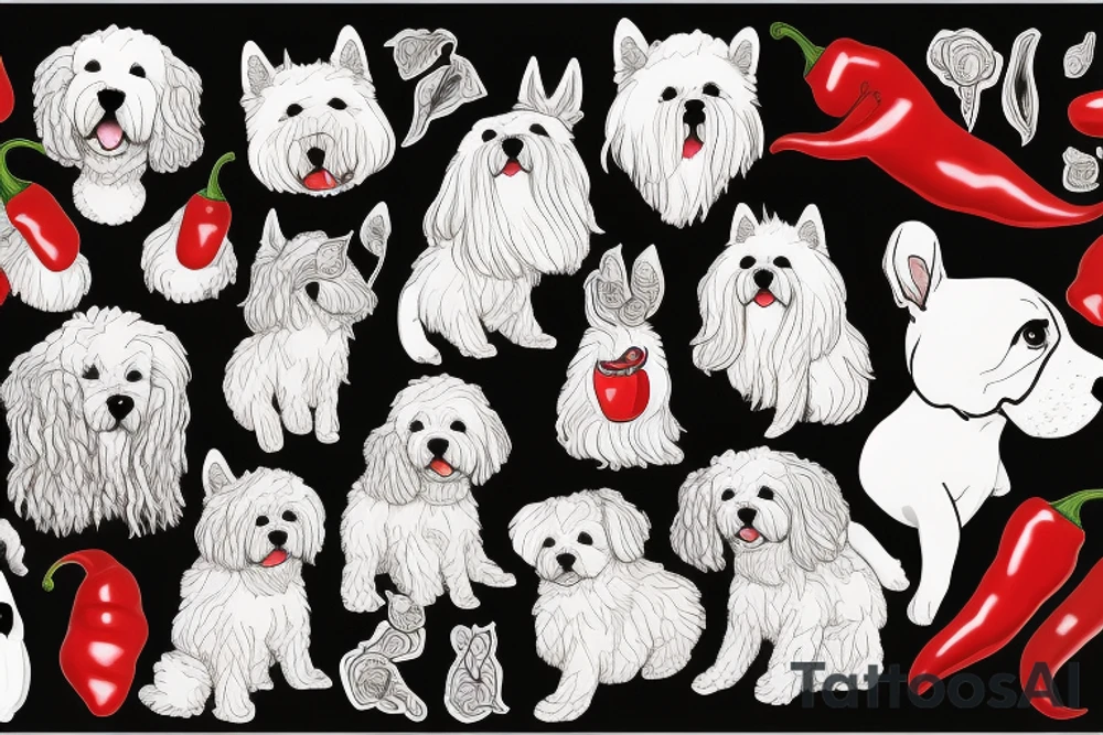 A chilli pepper blending into a fluffy dog tattoo idea